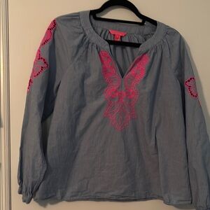 Lilly Pulitzer Gray and Pink Embellished 3/4 Sleeve Blouse